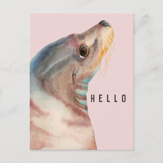Niedlich Pink Sea Lion HELLO Postkarte (Vorderseite)