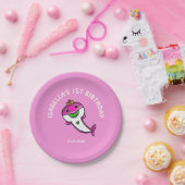 Niedlich Pink Shark Baby Girl 1. Geburtstag Pappteller (Party)