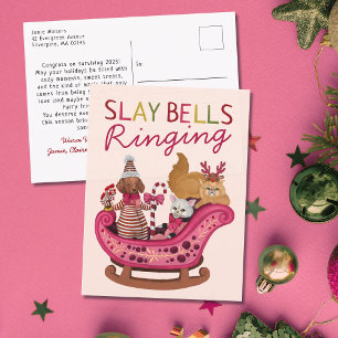 Niedlich Pink Slay Bells Ringing Dog Diva Weihnach Feiertagspostkarte
