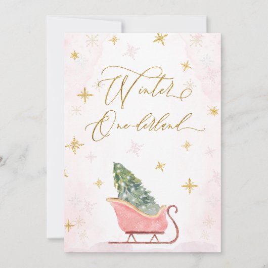 Niedlich Pink Sleigh Winter Onederland 1. Geburtst Einladung (Rückseite)