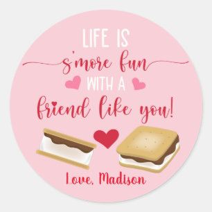 Niedlich Pink S'more Spaß mit einem Friend Valent Runder Aufkleber