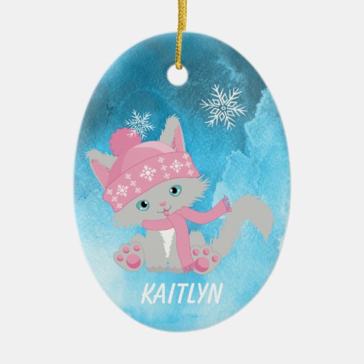 Niedlich Pink Snowflake Kitten Keramik Ornament (Vorne)