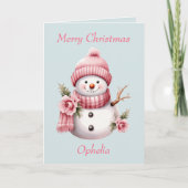 Niedlich Pink Snowman Daughter Weihnachtskarte Dankeskarte (Vorderseite)