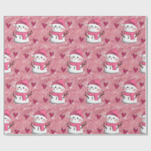Niedlich Pink Snowman Herz Personalisiert Name Geschenkpapier (Flach)