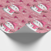 Niedlich Pink Snowman Herz Personalisiert Name Geschenkpapier (Ecke)