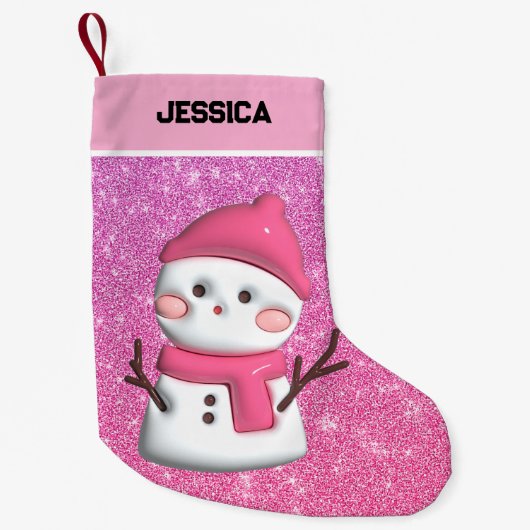 Niedlich Pink Snowman Kleiner Weihnachtsstrumpf (Vorderseite)