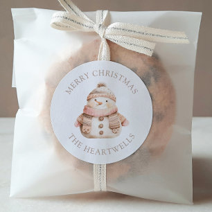 Niedlich Pink Snowman Personalisiert Frohe Weihnac Runder Aufkleber