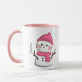 Niedlich Pink Snowman Personalisierter Name Tasse (Links)