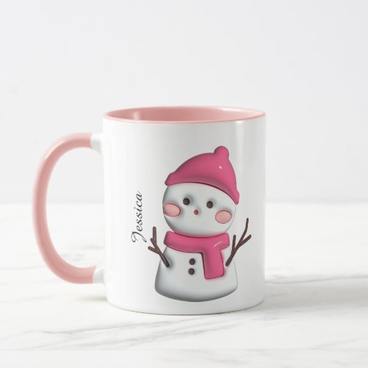 Niedlich Pink Snowman Personalisierter Name Tasse (Links)
