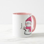 Niedlich Pink Snowman Personalisierter Name Tasse (VorderseiteRechts)