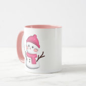 Niedlich Pink Snowman Personalisierter Name Tasse (Vorderseite Links)