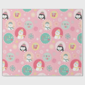 Niedlich Pink Snowman & Pinguin Kinder Weihnachten Geschenkpapier (Flach)