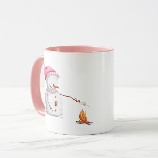 Niedlich Pink Snowman Tasse (Vorderseite Links)