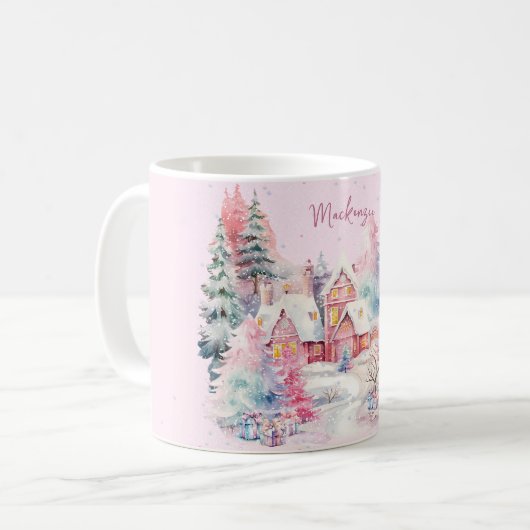 Niedlich Pink Snowman Winter Wonderland Custom Kaffeetasse (Vorderseite Links)