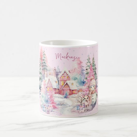 Niedlich Pink Snowman Winter Wonderland Custom Kaffeetasse (Mittel)