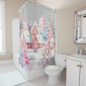 Niedlich Pink Snowman Winter Wonderland Duschvorhang (Beispiel)