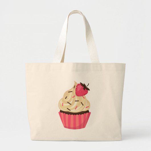 Niedlich Pink Sprinkles Erdbeere Cupcake Jumbo Stoffbeutel (Vorne)