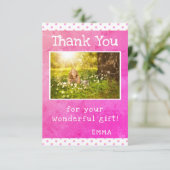 Niedlich Pink Star Pattern Girl Foto Geburtstag Dankeskarte (Stehend Vorderseite)