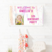 Niedlich Pink Stars Girl Foto Geburtstag Willkomme Banner (Insitu)