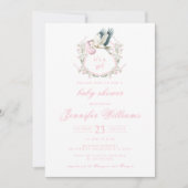 Niedlich Pink Stork Wappen Baby Dusche Mädchen Ein Einladung (Vorderseite)