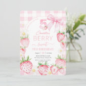 Niedlich Pink Strawberries Berry Sweet 5. Geburtst Einladung (Stehend Vorderseite)