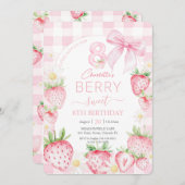 Niedlich Pink Strawberries Berry Sweet 8. Geburtst Einladung (Vorne/Hinten)
