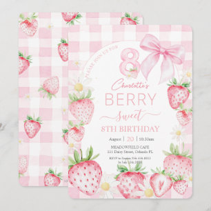 Niedlich Pink Strawberries Berry Sweet 8. Geburtst Einladung