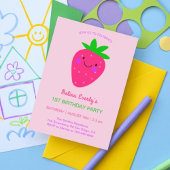 Niedlich Pink Strawberry 1. Geburtstag Party Baby Einladung