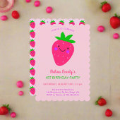 Niedlich Pink Strawberry 1. Geburtstag Party Baby Einladung
