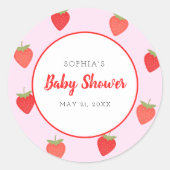 Niedlich Pink Strawberry Girl Baby Dusche Gefallen Runder Aufkleber (Vorderseite)