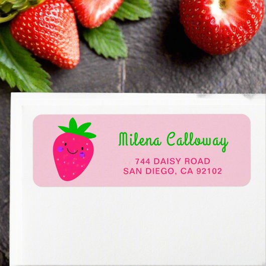 Niedlich Pink Strawberry Girly Script Rücksendeadr