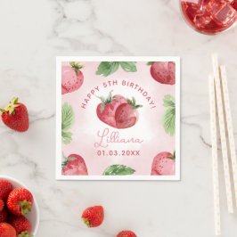 Niedlich Pink Strawberry Happy Birthday Paper Napk Serviette