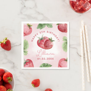 Niedlich Pink Strawberry Happy Birthday Paper Napk Serviette