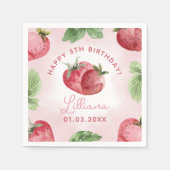 Niedlich Pink Strawberry Happy Birthday Paper Napk Serviette (Vorderseite)