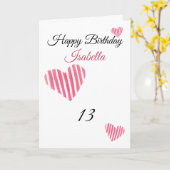 Niedlich Pink Striped Wasserfarbenherzen 13. Gebur Karte (Gelbe Blume)