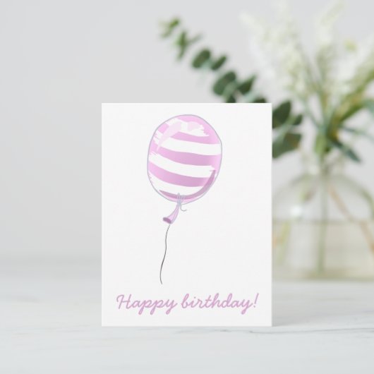 Niedlich Pink Stripter Ballon - Kindergeburtstag Postkarte (Stehend Vorderseite)