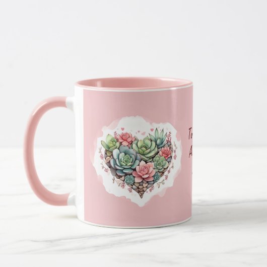 Niedlich Pink Sukkuline Herzklopfen Valentinstag Tasse (Links)