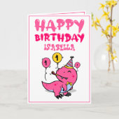 Niedlich Pink T-Rex Dino Enkeltochter 1. Geburtsta Karte (Gelbe Blume)