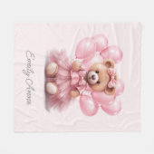 Niedlich Pink Teddy Bären Balloons Kindername Fleecedecke (Vorderseite (Horizontal))