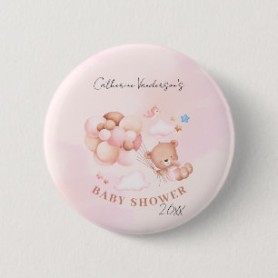 Niedlich Pink Teddy Bear Baby Dusche Button