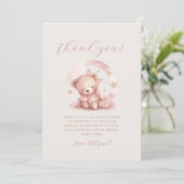 Niedlich Pink Teddy Bear Baby Dusche Danke Einladung (Stehend Vorderseite)