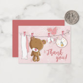 Niedlich Pink Teddy Bear Baby Dusche Danke Mitteilungskarte (Vorderseite/Rückseite Beispiel)