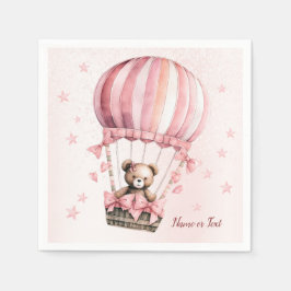 Niedlich Pink Teddy Bear Heißluftballon Beautiful Serviette