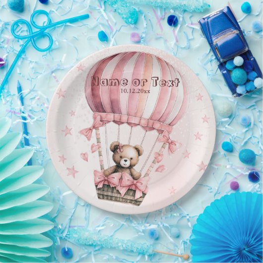 Niedlich Pink Teddy Bear Heißluftballon Party Pappteller (Party)