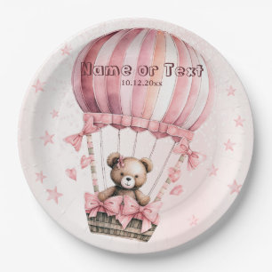 Niedlich Pink Teddy Bear Heißluftballon Party Pappteller