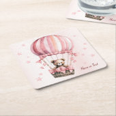 Niedlich Pink Teddy Bear Heißluftballon Party Rechteckiger Pappuntersetzer (angewinkelt)