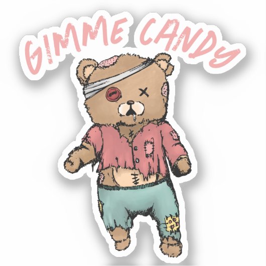 Niedlich Pink Teddy Bear Zombie Gimme Candy Hallow Aufkleber (Vorderseite)