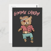Niedlich Pink Teddy Bear Zombie Gimme Candy Hallow Postkarte (Vorne/Hinten)