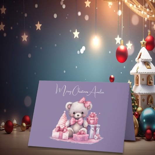 Niedlich Pink Teddy Daughter Weihnachtskarte Dankeskarte