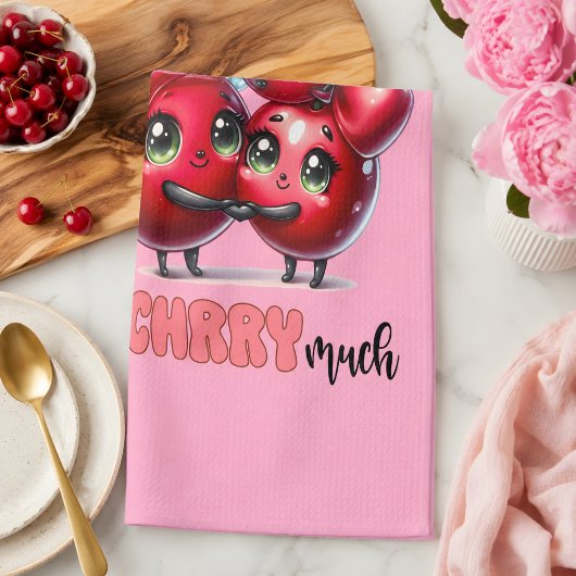 Niedlich Pink Trendy Red Cherry Couple Geschirrtuch
